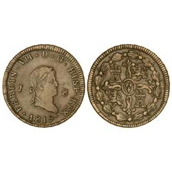 SPANISH MONARCHY: FERDINAND VII - 8 Maravedís. 1819. JUBIA. Cal-1553. MBC-/MBC+. 