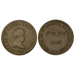 SPANISH MONARCHY: ELISABETH II - Medalla Mayoría de edad. 1843. FERROL. Br. Ø 25 mm. He-7. MBC-/MBC.