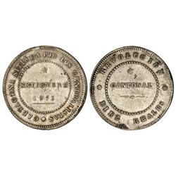 PESETA SYSTEM: CANTONAL REVOLUTION - 10 Reales. 1873. CARTAGENA. 13,83 grs. (Descolgada). MBC. 