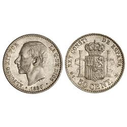 PESETA SYSTEM: ALFONSO XII - 50 Céntimos. 1880 (*_-0). M.S.-M. SC. 