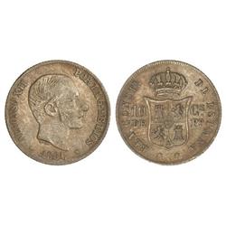 PESETA SYSTEM: ALFONSO XII - 10 Centavos de Peso. 1881. MANILA. Pátina. (Rayitas). MBC-. 