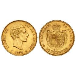 PESETA SYSTEM: ALFONSO XII - 25 Pesetas. 1879 (*18-79). E.M.-M. EBC-. 