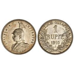 WORLD COINS: GERMAN EAST AFRICA - 1 Rupia. 1910-J. GUILLERMO II. HAMBURGO. AR. (Pequeñas rayitas). K