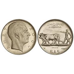 WORLD COINS: ALBANIA - 5 Franga Ari. 1927. ZOG I. AR. PROVA. KM-Pr22. PRUEBA. 
