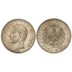 WORLD COINS: GERMAN STATES - 5 Marcos. 1907-D. OTTO. BAVIERA. AR. (Rayitas y golpecitos en anverso).