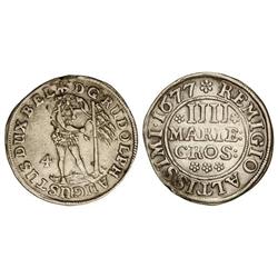 WORLD COINS: GERMAN STATES - 4 Mariengroschen. 1677. BRUNSWICK-WOLFENBUTTEL. AR. (Golpecitos. Defect