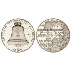 WORLD COINS: AUSTRIA - 10 Ecu. 1994. AR. Con certificado original y en expositor. Tirada: 9.000 piez