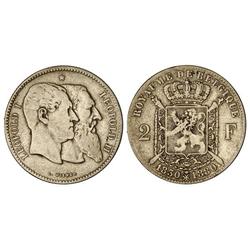 WORLD COINS: BELGIUM - 2 Francos. 1880. AR. 50 aniversario Independencia. KM-39. MBC-. 