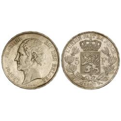 WORLD COINS: BELGIUM - 5 Francos. 1852. LEOPOLDO I. KM-17. EBC. 