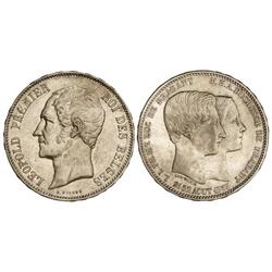 WORLD COINS: BELGIUM - 5 Francos. 21-22 Agosto 1853. AR. Boda de los Duques de Brabante. (Golpecito 