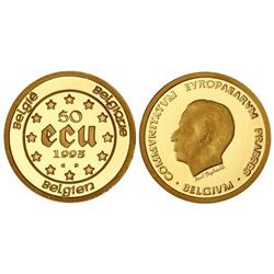 WORLD COINS: BELGIUM - 50 Ecu. 1993 (qp). AU. Presidencia de Bélgica de la Commonwealth. En estuche 