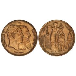 WORLD COINS: BELGIUM - (5 Francos). Medalla. 1880. Anv.: Leopoldo I y Leopoldo II. Rev.: Alegoría Co