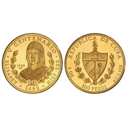 WORLD COINS: CUBA - 100 Pesos. 1990. AU. Isabel ´La Católica´. Tirada: 250 piezas. Con certificado. 