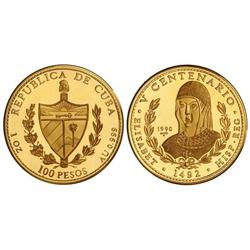 WORLD COINS: CUBA - 100 Pesos. 1990. AU. Isabel ´La Católica´. Tirada: 250 piezas. KM-304. PROOF. 