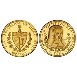 WORLD COINS: CUBA - 100 Pesos. 1991. AU. Juana ´La Loca´. Tirada: 200 piezas. KM-451. PROOF. 