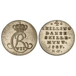 WORLD COINS: DENMARK - 4 Skilling. 1807-M.F. CHRISTIAN VII. AR. KM-661. MBC+. 