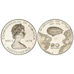 WORLD COINS: DOMINICA - 20 Dólares. S/F (1978). AR. 50 aniversario Zeppelin Graf. Tirada: 1.000 piez