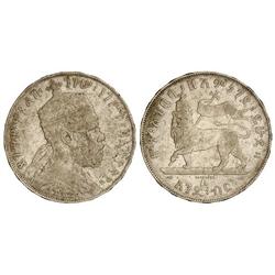 WORLD COINS: ETHIOPIA - Birrl. 1889-A. MENELIK II. AR. (Golpecitos y rayitas). KM-5. MBC-. 