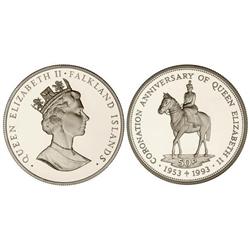 WORLD COINS: FALKLAND ISLANDS - 50 Peniques. S/F (1993). AR. 40 aniversario coronación Isabel II. KM