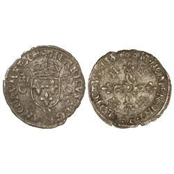 WORLD COINS: FRANCE - 1 Douzain. 1554-H. ENRIQUE II. LA ROCHELLE. AR. MBC. 