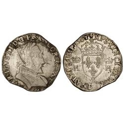 WORLD COINS: FRANCE - 1 Testón. 1561-L. ENRIQUE II. BAYONA. AR. (Raya detrás de la cabeza, oxidacion