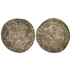WORLD COINS: FRANCE - 1/4 de Escudo. 1597-L. ENRIQUE IV. BAYONA. AR. (Limpiada). MBC. 