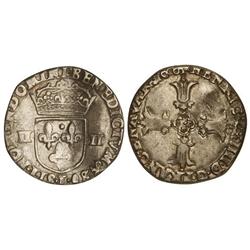 WORLD COINS: FRANCE - 1/4 Escudo. 1600-L. ENRIQUE IV. BAYONA. AR. (Algo recortada). MBC. 