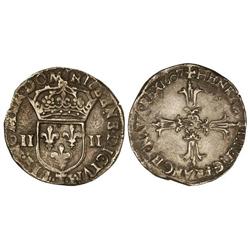 WORLD COINS: FRANCE - 1/4 Escudo. 1607-T. ENRIQUE IV. NANTES. AR. MBC+. 