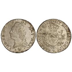 WORLD COINS: FRANCE - Ecu. 1772-L. LUIS XV. BAYONA. (Rayas de ajuste y hojas en reverso). KM-551.9. 