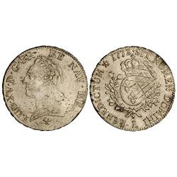 WORLD COINS: FRANCE - Ecu. 1773-L. LUIS XV. BAYONA. AR. (Pequeñas rayitas de ajuste en anverso y hoj