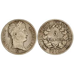 WORLD COINS: FRANCE - 5 Francos. 1811-B. NAPOLEÓN EMPERADOR. ROUEN. AR. (Pequeñas rayitas y pequeños