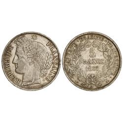 WORLD COINS: FRANCE - 5 Francos. 1851-A. PARÍS. AR. Ceres. (Golpecito en canto y rayitas). KM-761.1.