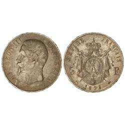 WORLD COINS: FRANCE - 5 Francos. 1856-A. NAPOLEÓN III EMPERADOR. PARÍS. AR. Pátina. (Rayitas y golpe