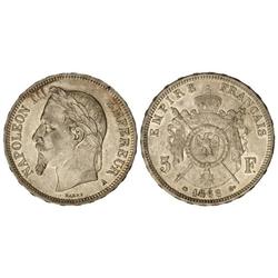 WORLD COINS: FRANCE - 5 Francos. 1868-A. NAPOLEÓN III. PARÍS. AR. Restos de brillo original. (Leves 