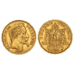 WORLD COINS: FRANCE - 20 Francos. 1866-BB. NAPOLEÓN III. ESTRASBURGO. AU. (Leves rayitas). KM-801.2.