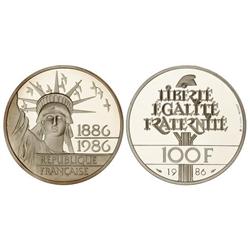 WORLD COINS: FRANCE - 100 Francos. 1986. AR. Centenario Estatua de la Libertad. En estuche original,