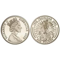 WORLD COINS: GIBRALTAR - 5 Libras. 2005. AR. 200 aniversario Batalla de Trafalgar. PROOF. 