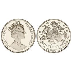 WORLD COINS: GIBRALTAR - 35 Ecu-25 Libras. 1991. AR. En estuche original, con certificado. KM-88. PR