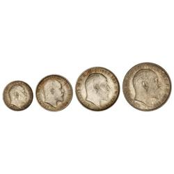 WORLD COINS: GREAT BRITAIN - Serie 4 monedas 1, 2, 3 y 4 Peniques. 1904. EDUARDO VII. AR. Pátina. Ma