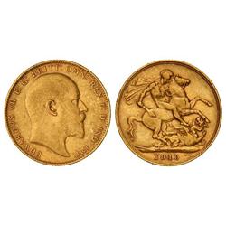 WORLD COINS: GREAT BRITAIN - Soberano. 1910. EDUARDO VII. AU. (Leves golpecitos). KM-805. MBC. 