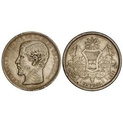 WORLD COINS: GUATEMALA - 1 Peso. 1866-R. AR. Rafael Carrera. KM-186.1. MBC. 