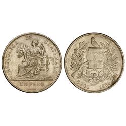 WORLD COINS: GUATEMALA - 1 Peso. 1894. AR. Libertad sentada. (Restos de cinta adhesiva). KM-210. EBC