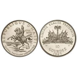 WORLD COINS: HAITI - 10 Gourdes. 1967. AR. General Toussaint Louverture. KM-65.1. PROOF. 