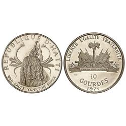 WORLD COINS: HAITI - 10 Gourdes. 1971. AR. Águila de Guerra Yankton Sioux. KM-85. PROOF. 