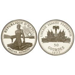 WORLD COINS: HAITI - 50 Gourdes. 1977. AR. Derechos Humanos. KM-128. PROOF. 