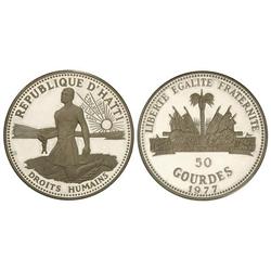WORLD COINS: HAITI - 50 Gourdes. 1977. AR. Derechos Humanos. KM-128. PROOF. 