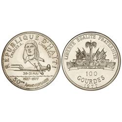 WORLD COINS: HAITI - 100 Gourdes. 1977. AR. 50 aniversario del 1er vuelo Nueva York-París por Lindbe