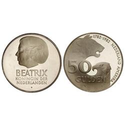 WORLD COINS: NETHERLANDS - 50 Gulden. S/F (1982). AR. 200 aniversario Alianza de Holanda y América. 