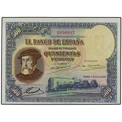 SPANISH BANK NOTES: CIVIL WAR, REPUBLICAN ZONE - 500 Pesetas. 7 Enero 1935. (Pequeñas reparaciones).