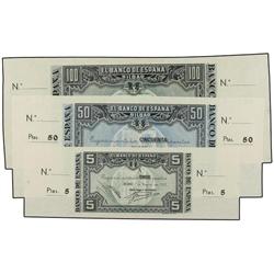 SPANISH BANK NOTES: ESTADO ESPAÑOL - Serie 3 billetes 5,50 y 100 Pesetas. 1 Enero 1937. BANCO DE ESP